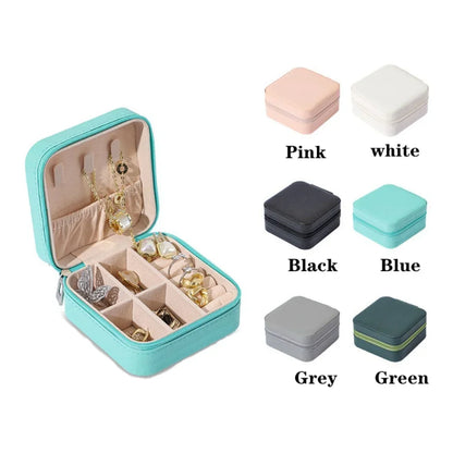 1PC Mini Jewelry Organizer Display Travel Jewelry Zipper Case Boxes Earrings Necklace Ring Portable Jewelry Box Leather Storage